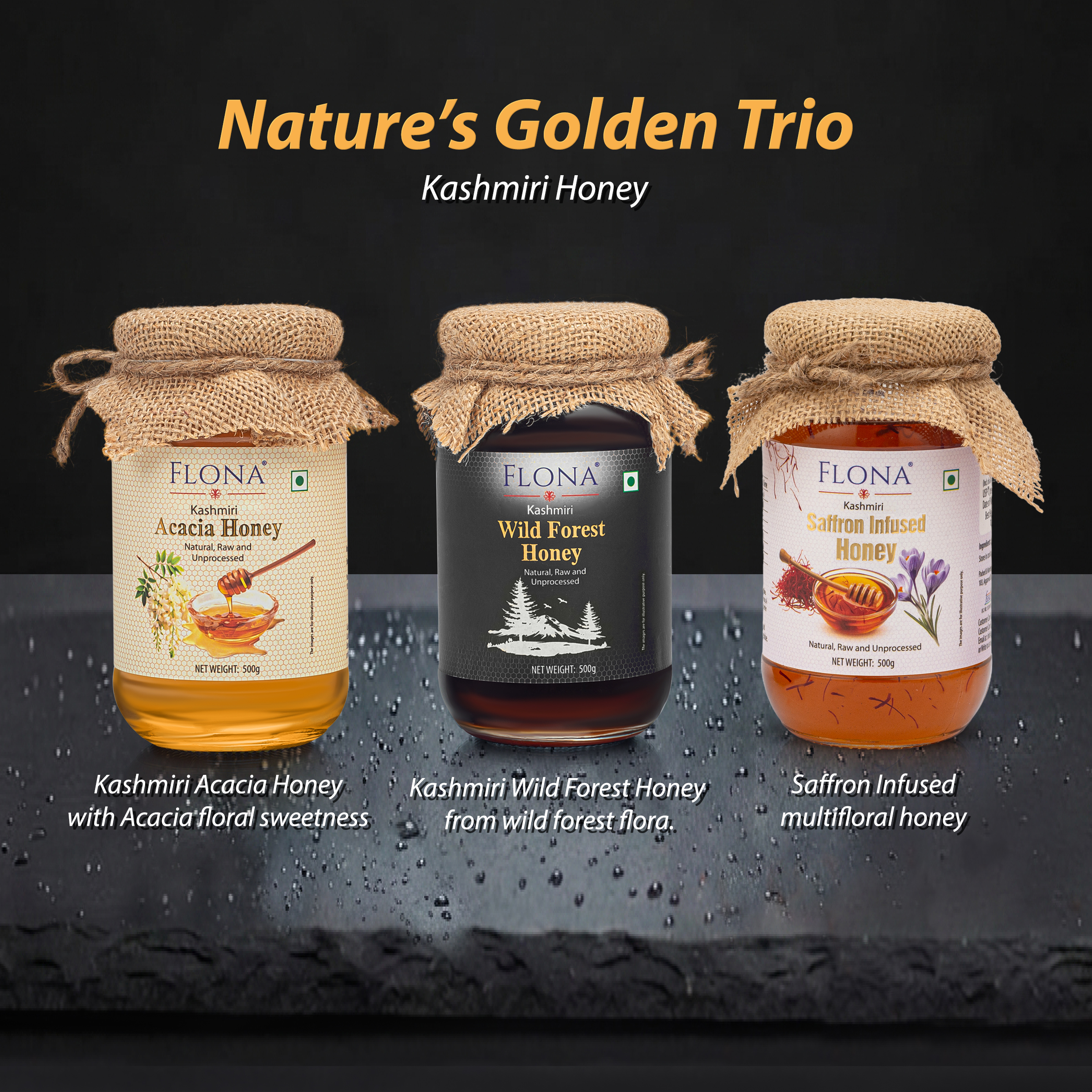 Flona Saffron Infused Honey (500g) Glass Bottle 