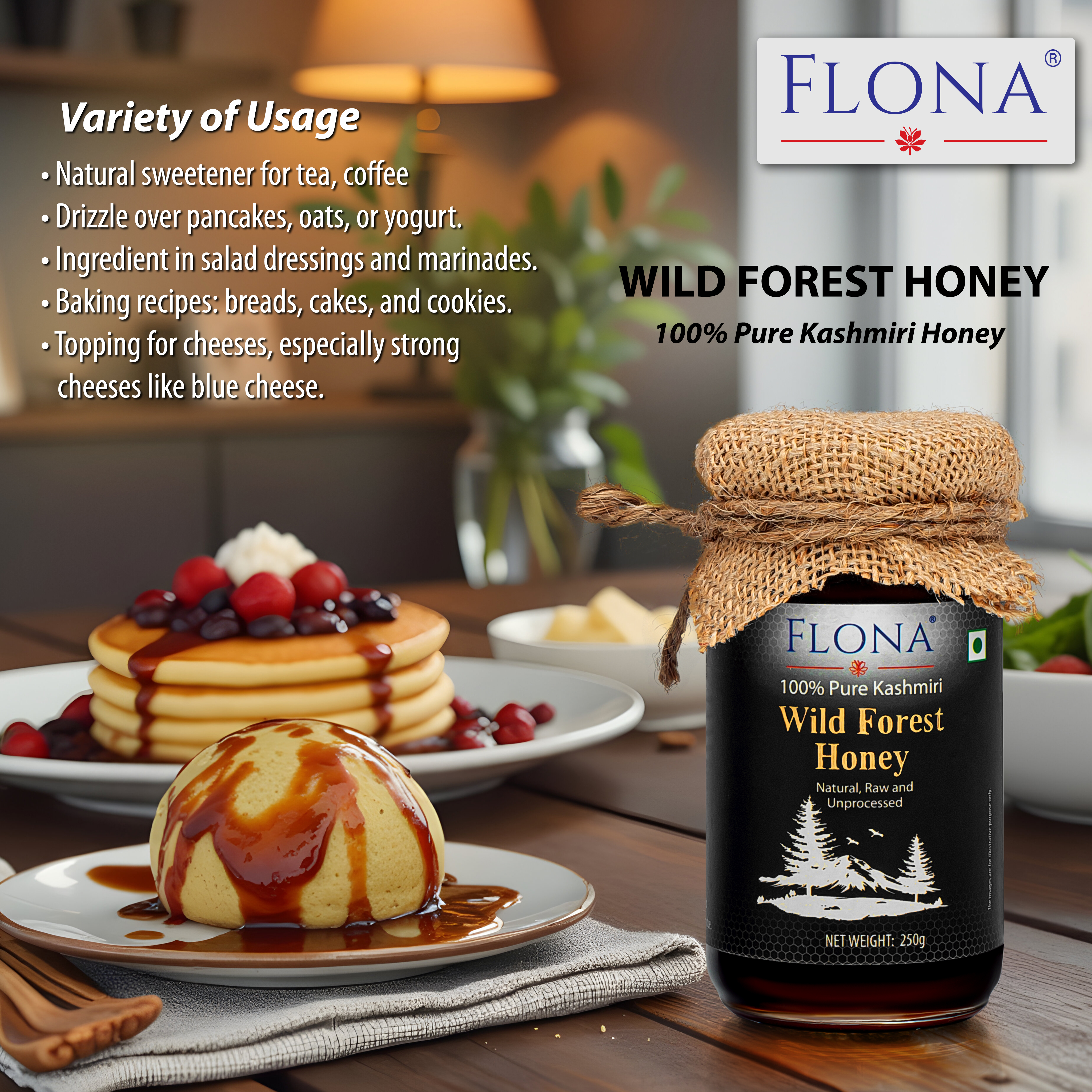 Flona Wild Forest Honey (250g) Glass Bottle 
