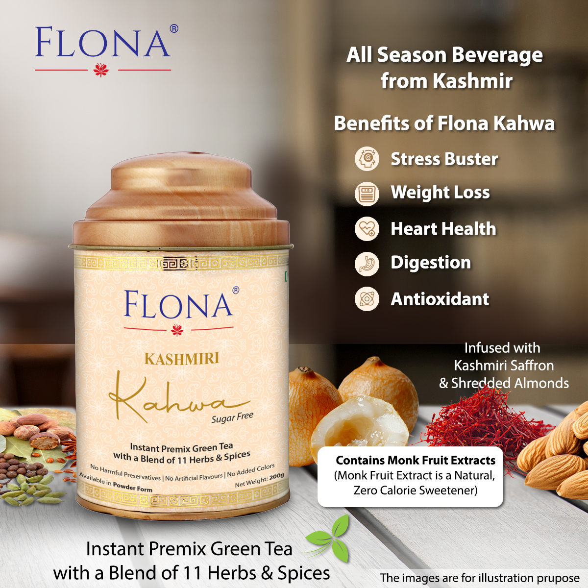 Flona Kashmiri Kahwa Premix (sugar free)