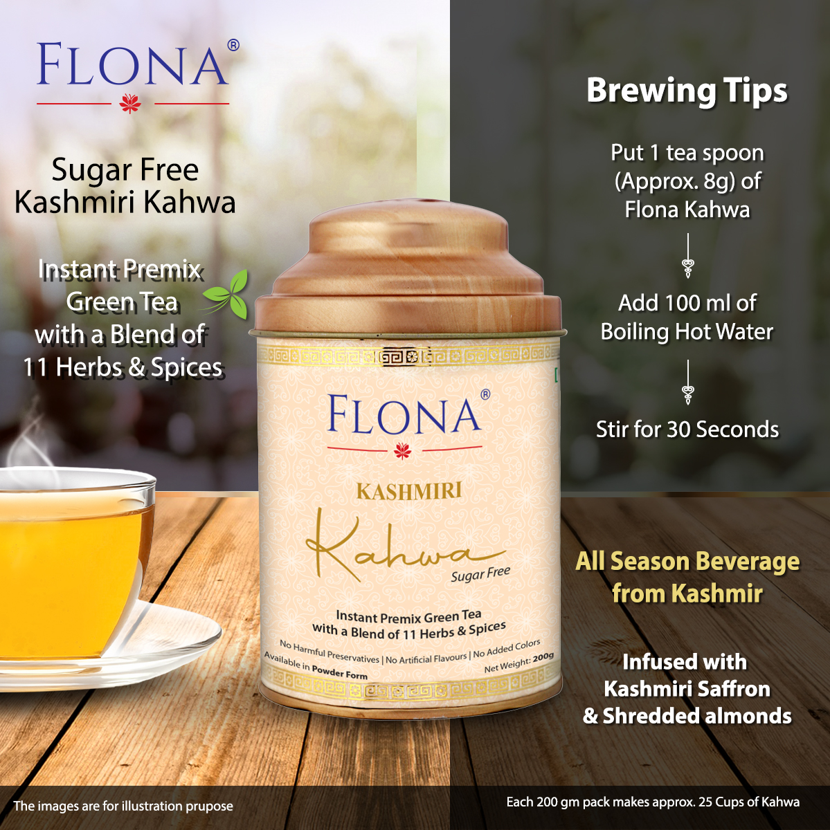 Flona Kashmiri Kahwa Premix (sugar free)