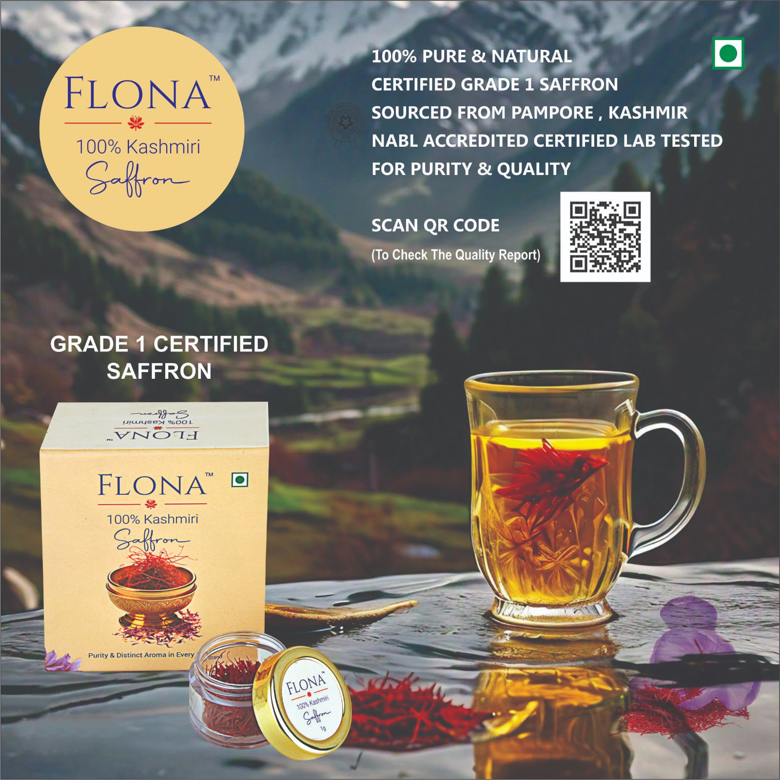 FLONA Kashmiri Premium Saffron/Kesar/Zafran