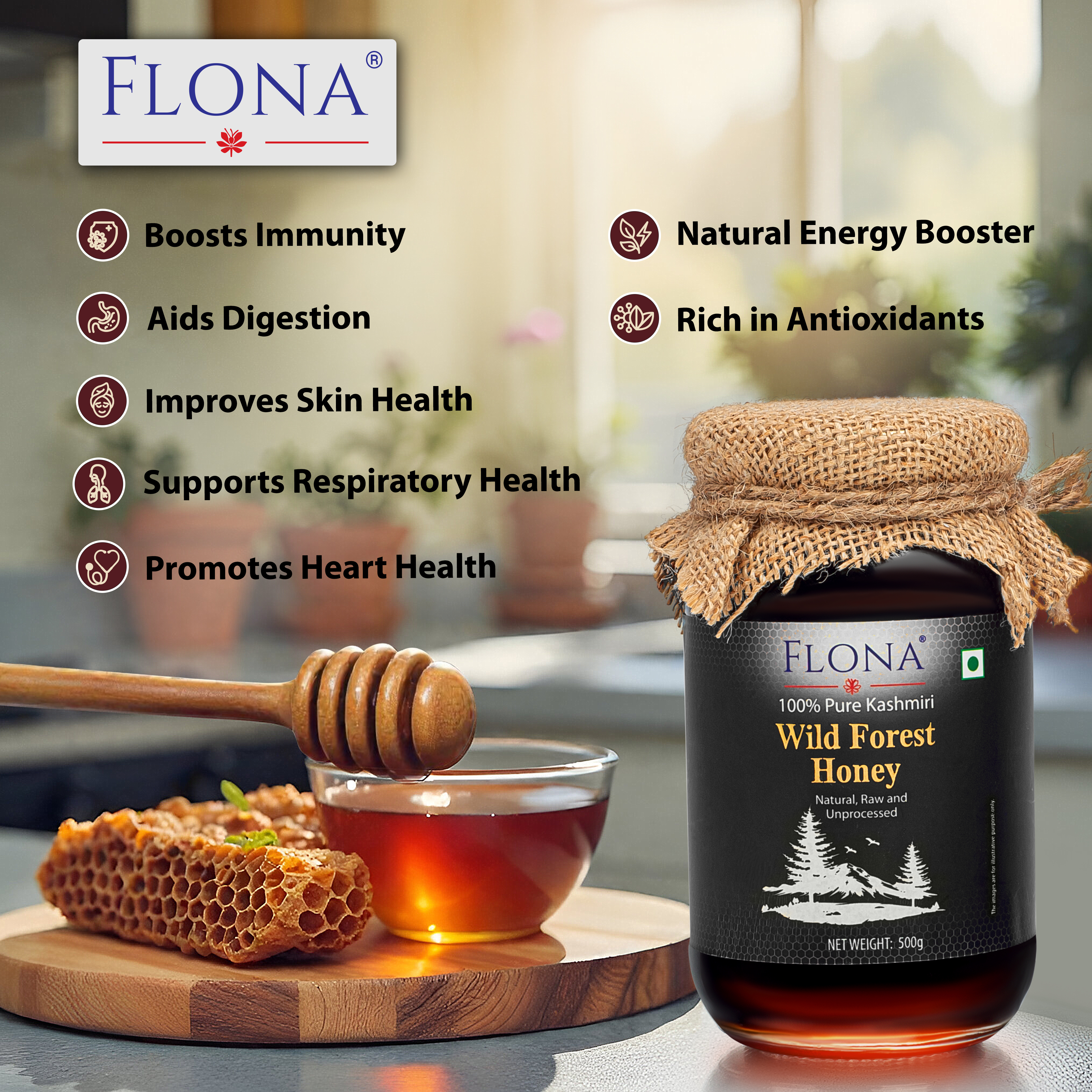 Flona Wild Forest Honey (500g) Glass Bottle 