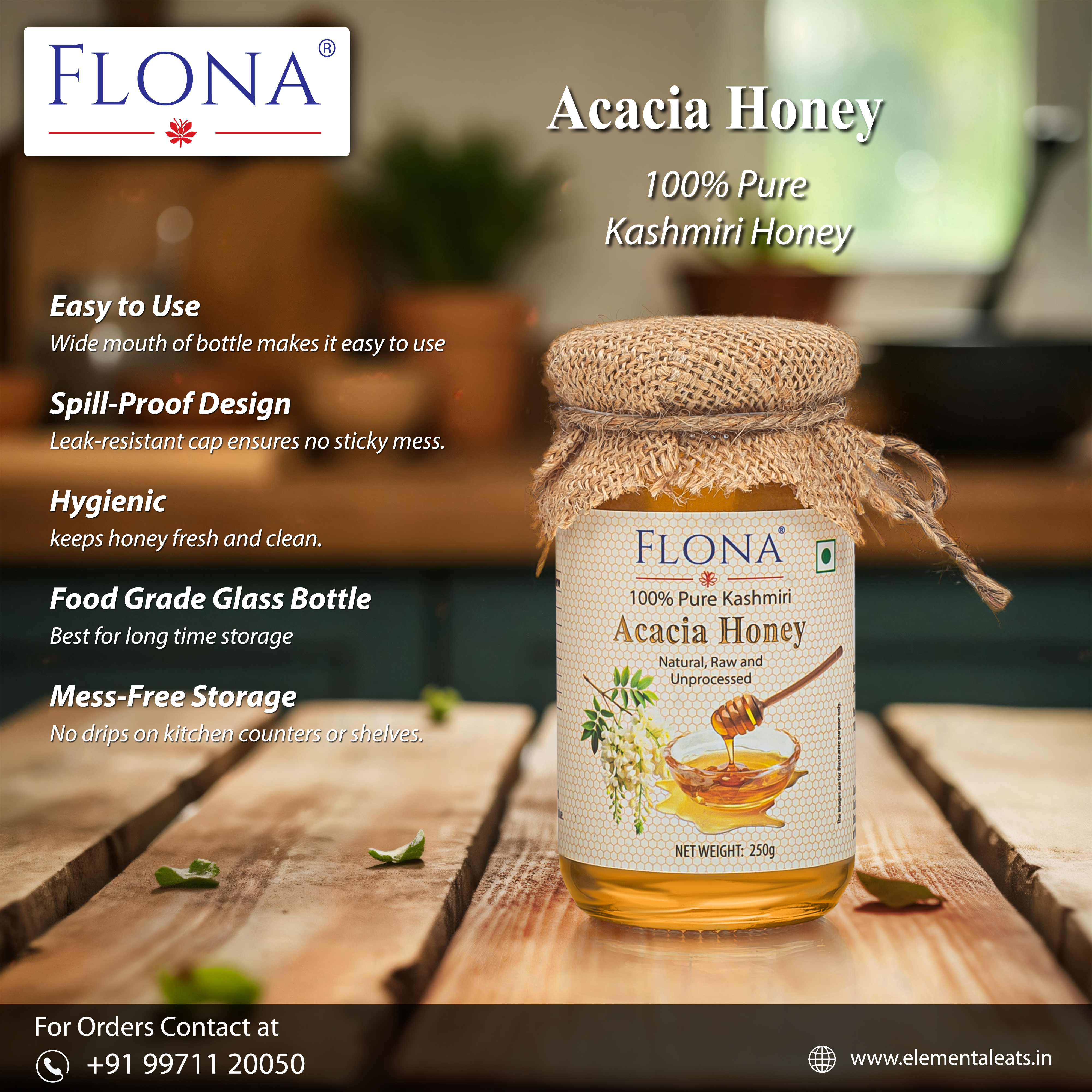 Flona Acacia Honey (250g) Glass Bottle 