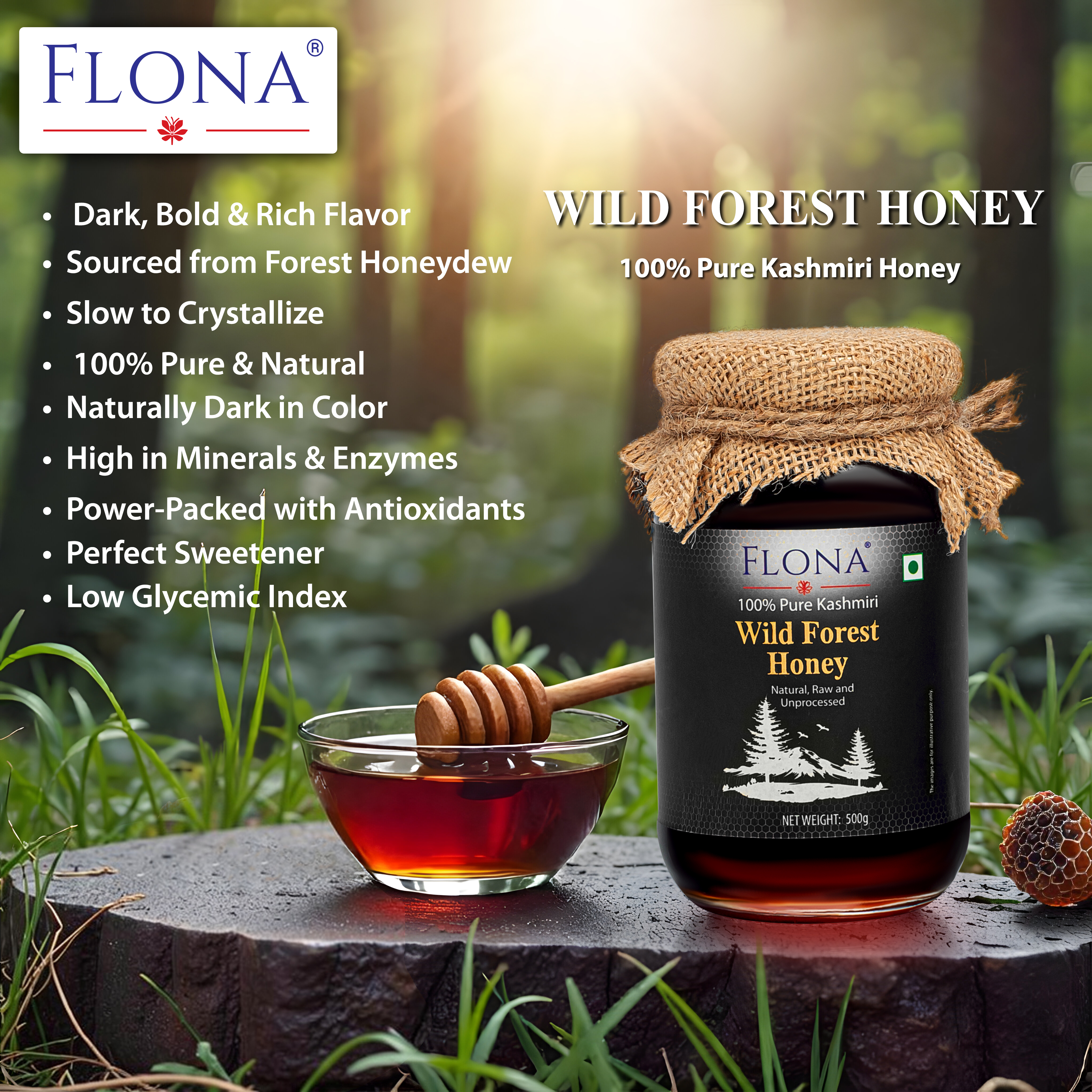 Flona Wild Forest Honey (500g) Glass Bottle 