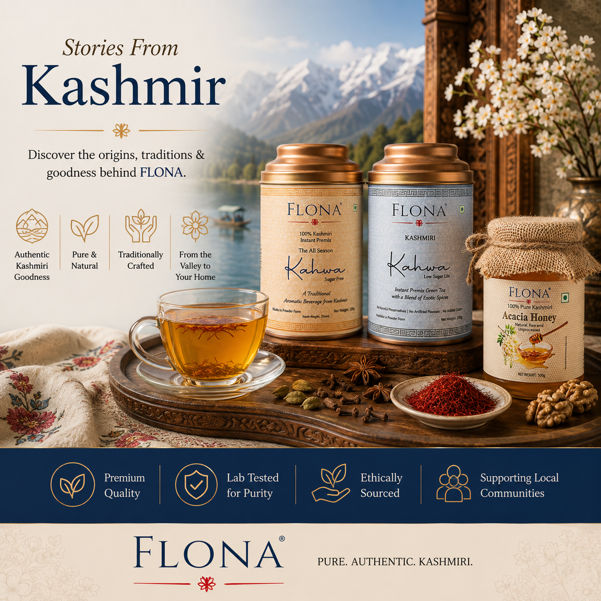 Authentic Kashmiri Products by FLONA – Saffron, Kahwa, Honey & More