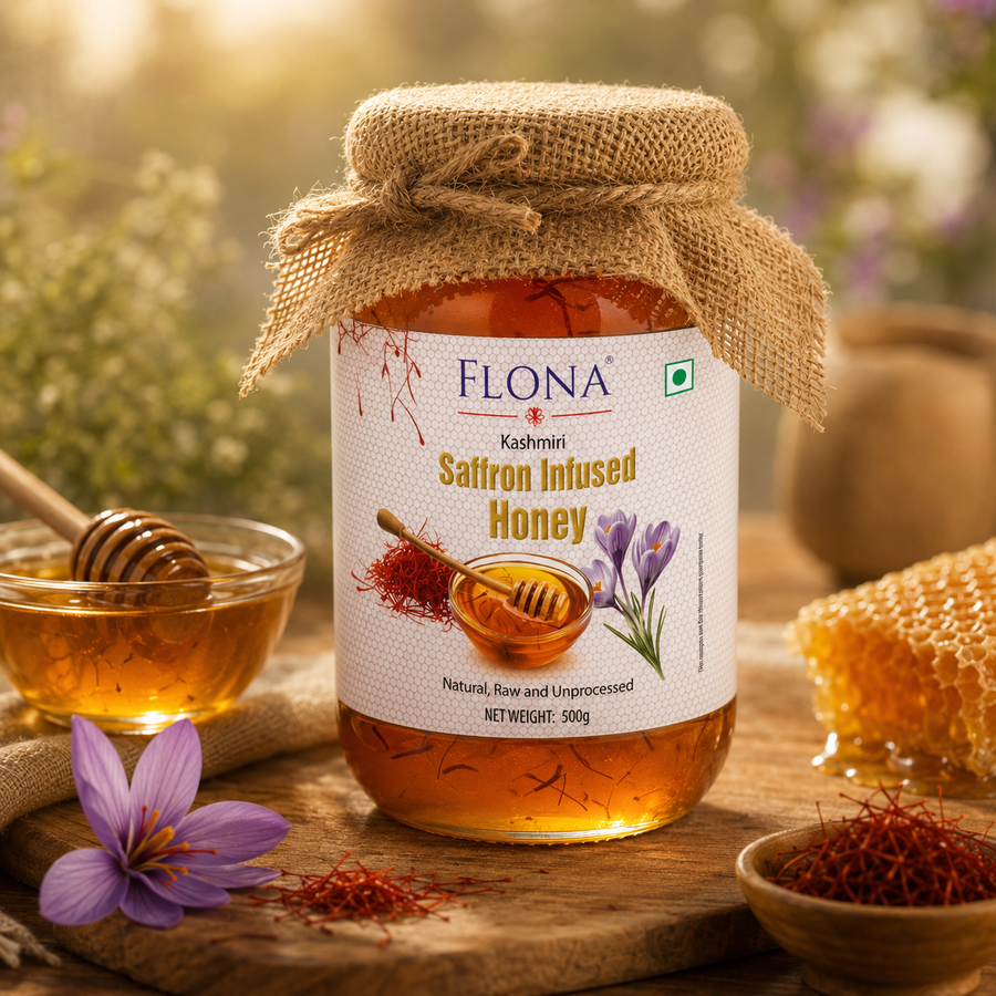 Kashmiri Saffron Infused Honey | Raw, Organic & Unprocessed