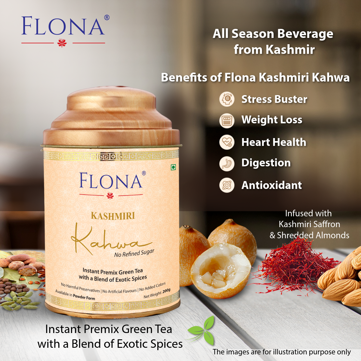 Kashmiri Kahwa Tea Premix – 200g I No Refined Sugar I Shahi Kahwa