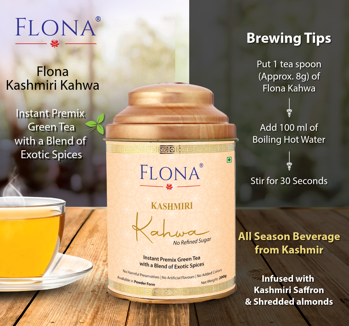 Kashmiri Kahwa Tea Premix – 200g I No Refined Sugar I Shahi Kahwa